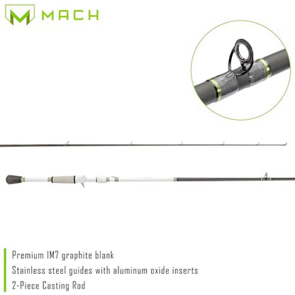 Lew's MACH 1 Casting Fishing Rod, 7-Foot, 2-Piece IM7 Graphite Rod with Medium Power and Moderate-Fast Action, Winn Dri-Tac Split-Grip, Graphite Skeletal Reel Seat, White/Black/Green