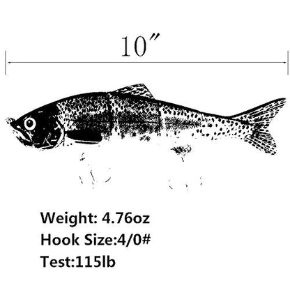 10in Multi Jointed Swimbait Fishing Lures Bait,4 Segment Big Giant Sinking Fishing Bass Lures,Crankbaits Swimbaits with Treble Hook - color: 10in,4.76oz-Color A