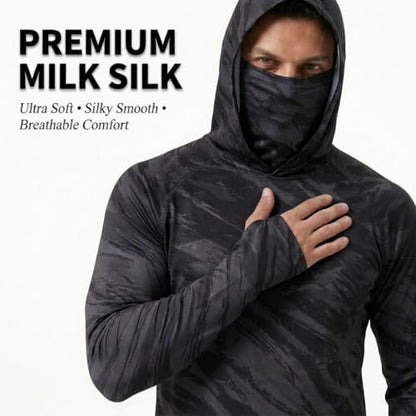 5 Pack Men's Camouflage Long Sleeve Hooded Shirt with Balaclava Face Mask,Sun Protection Fishing Hunting Rash Guard - color: 5color B Set, size: Large