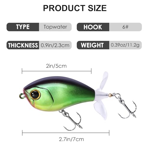 Top Water Lures, Floating Plopper Bait with BKK Hooks – Bass Fishing Lures for Trout, Pike & Other Freshwater & Saltwater Species – Great Fishing Gifts for Men - color: A1-3PCS,2.5in,0.4oz