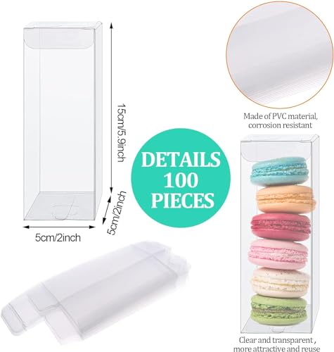 100 PCS Clear PET Plastic Storage Boxes Transparent Present Box Empty Containers Rectangle Cube Candy Chocolate Cookies Treat Case for Christmas,Wedding,Party,Baby Shower (2x2 x6 Inch) - size: 2x2x6 Inch (Pack of 100)