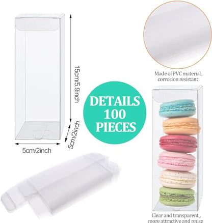 100 PCS Clear PET Plastic Storage Boxes Transparent Present Box Empty Containers Rectangle Cube Candy Chocolate Cookies Treat Case for Christmas,Wedding,Party,Baby Shower (2x2 x6 Inch) - size: 2x2x6 Inch (Pack of 100)