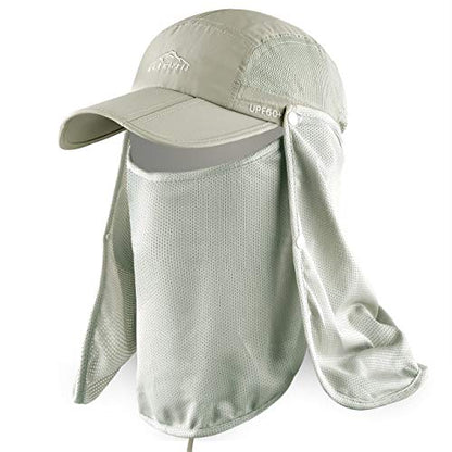 Outdoor Sun Hat for Men Women UPF 50+ Fishing UV Hat with Neck Flap Face Cover for Sun Protection - color: Khaki