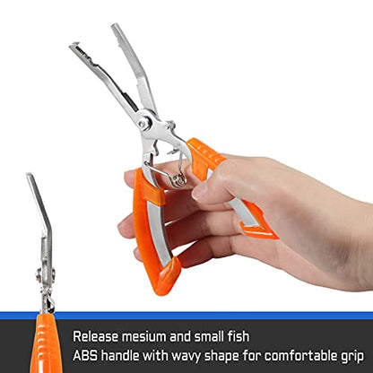 Fishing Pliers Bent Nose Stainless Steel Hook Remover Fishing Scissors Fishing Line Cutter Split Ring Pliers Wire Cutter Braid Cutter Multi-Purpose Fishing Pliers with Sheath and Lanyard - style: Bent Nose