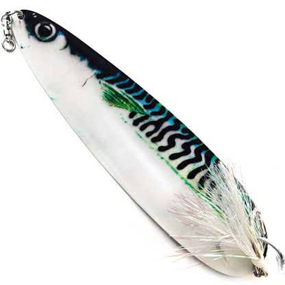 Magnum Flutter Spoon Deep Sea Jigging Fishing Lures, 7.5-9 Inch Large Hard Metal Sinking Trolling Casting Striper Fishing Spoon Baits for Striped Bass, Salmon, Walleye, Saltwater, Freshwater - color: A3 - 8" Classic - Mackerel