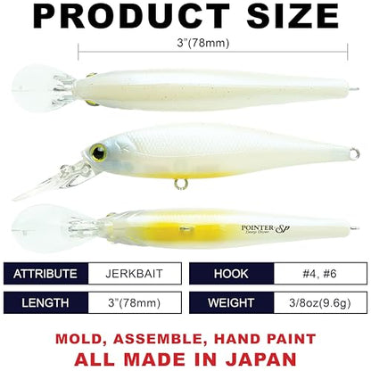 LUCKY CRAFT Pointer 78DD Freshwater Fishing Lure and Gear for Bass & Trout, 3 inch Deep Diving Suspending Jerkbait Fishing Line, Pressure-Ready Fish Bait, Premium Gear for Tackle Box, - color: 445 French Pearl OB