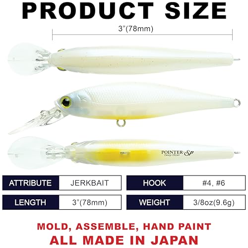LUCKY CRAFT Pointer 78DD Freshwater Fishing Lure and Gear for Bass & Trout, 3 inch Deep Diving Suspending Jerkbait Fishing Line, Pressure-Ready Fish Bait, Premium Gear for Tackle Box, - color: 445 French Pearl OB