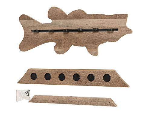 Old Cedar Outfitters Fish-Shaped, Vertical Wall Rod Rack for Fishing Rod Storage - color: Distressed,Bass