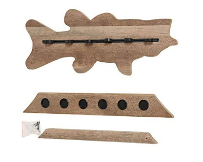 Old Cedar Outfitters Fish-Shaped, Vertical Wall Rod Rack for Fishing Rod Storage - color: Distressed,Bass