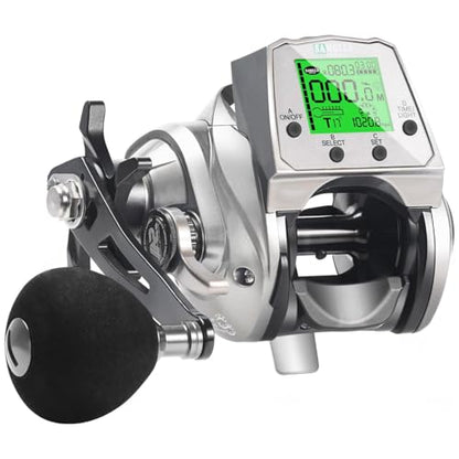 Digital Baitcasting Fishing Reel with LCD Display,8 oz Ultralight Electric Baitcaster Reel, 22-35 Lb Max Drag,6.3:1/7.2:1 Gear Ratio,Left/Right Handed,Compact Design for Freshwater & Saltwater - color: Silver-Left Hand, size: 35Lb-12 Smart