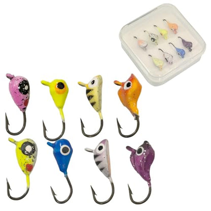 Ice Fishing Jigs Glow Fishing Bait Jigging Hook Kit Winter Metal Hooks for Crappie, Panfish, Walleye, Bluegills and Other Species - style: Style3-8pcs