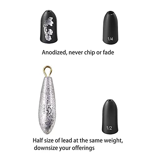 12 Pack Tungsten Bullet Fishing Weights, Insert Free Worm Sinkers, 1/8 3/16 1/4 3/8 1/2 oz - color: No Chip Black, size: 1/8 3/16 1/4 3/8oz - 2pcs each size