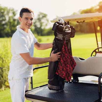 Red Rose Golf Towel Microfiber with Carabiner Clip, Funny Cleaning Cloth for Golf Balls & Clubs, Gift for Women Men, Golfers, Dad, Grandpa, Bag Accessories 16"*24"-Romance Flower - color: Red Rose