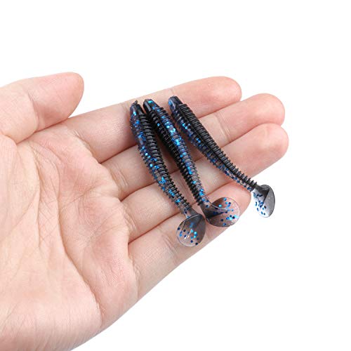 Paddle Tail Swimbaits 100/80/50PCS, 5/4/3/2 inch Soft Fishing Lures Bulk Pack – Durable Lifelike Action Lures for Bass, Trout, Crappie – Freshwater & Saltwater Fishing Gifts - color: Blue-Black, size: 2in, 100pcs