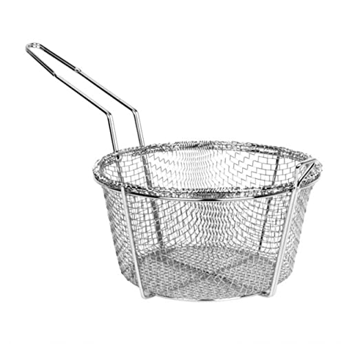 TrueCraftware- 11-1/2” x 5-3/8" Heavy Duty Round Fry Basket Nickel Plated Iron- Deep Fry Basket Frying Multifunctional Fryer Round Food Strainer for Restaurant Kitchen Frying Chips Fish Sausages
