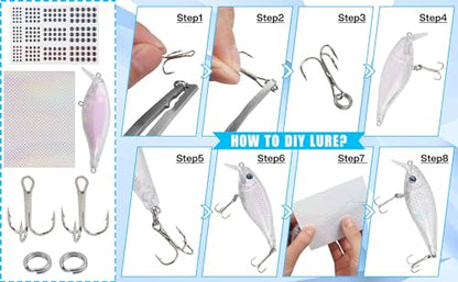 Blank Fishing Lure Kit,Unpainted Popper Plug Lures DIY Crank Bait Set Fishing Pliers Treble Hooks 3D/4D Lure Eyes Bait Sticker Split Rings,Fish Tackle Accessories Kits - color: Lure Kit-249pcs