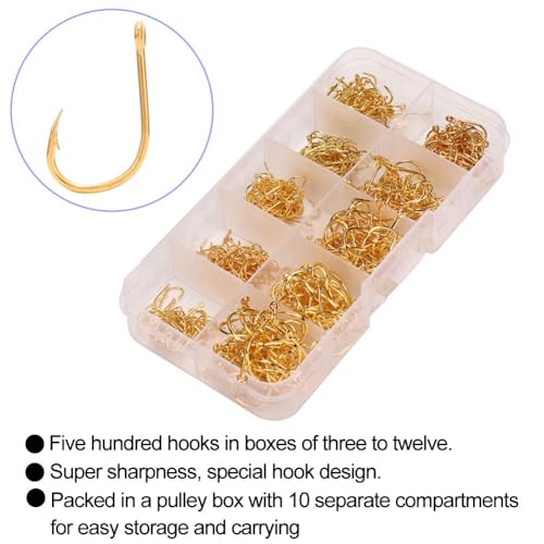 500Pcs Fishing Hooks Set – High Carbon Steel Sharpened Barbed Circle Hooks in Assorted Sizes 3 to 12 for Freshwater and Saltwater Fishing - size: 2#-with Holes