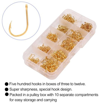 500Pcs Fishing Hooks Set – High Carbon Steel Sharpened Barbed Circle Hooks in Assorted Sizes 3 to 12 for Freshwater and Saltwater Fishing - size: 2#-with Holes
