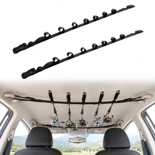 Vehicle Fishing Rod Holder, Car Fishing Pole Roof Rack Storage Carrier with Adjustable Nylon Straps, 5-7 Rod Capacity Fit for SUV Truck Van Off Road Vehicles