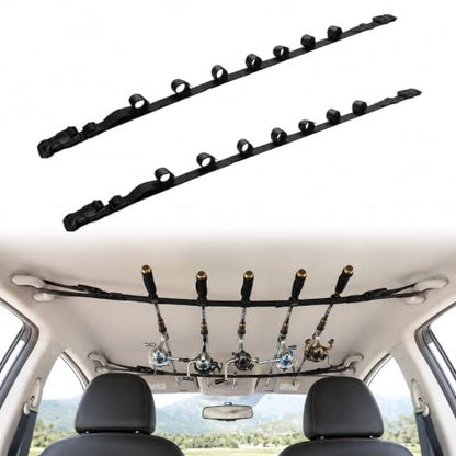 Vehicle Fishing Rod Holder, Car Fishing Pole Roof Rack Storage Carrier with Adjustable Nylon Straps, 5-7 Rod Capacity Fit for SUV Truck Van Off Road Vehicles