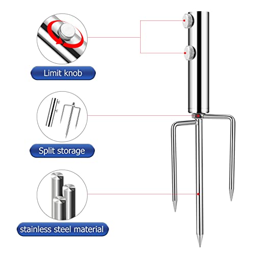 Fishing Pole Holder, In Ground Pole Stabilizer for Fishing Rod, Fishing Rod Holder Ground Support, Sand Spikes Stand for Bank Beach Fishing Umbrella
