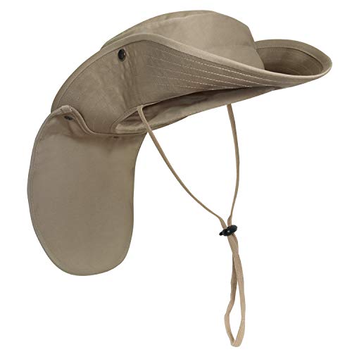 Rothco Adjustable Boonie Hat with Neck Cover – Rugged Outdoor Fishing Bucket Hat - color: Khaki