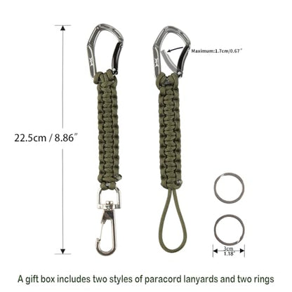 HERCULES Paracord Keychain Set – 2 Pack Lanyard Rope with Aluminum Clip, Durable Paracord Wrist Strap for Outdoor Activities, Army Green - style: Army Green