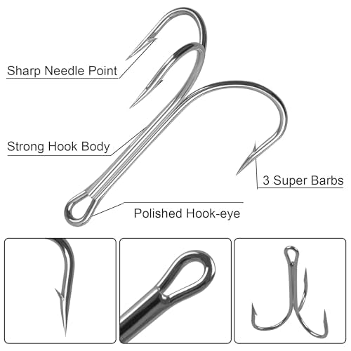 15/30pcs Classic Treble Fishing Hooks Large Size Silver Triple Barbed Fish Hook Strong Sharp Saltwater Fishing Hooks Size 4/0 6/0 7/0 8/0 9/0 10/0 - size: 8/0 - 30pcs