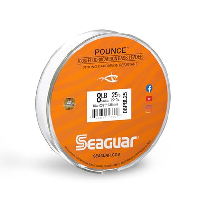 Seaguar Pounce Bass Fishing Leader Line, Freshwater, 100% Fluorocarbon, 25yd Spool, Clear, Multiple Sizes - size: 8lbs, 25yds