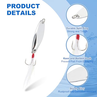 PATIKIL Fishing Spoons, Fishing Lures Casting Spoon Treble Hooks Jigs Hard Metal Spinner Baits - color: Silver Tone, size: 1/4 oz