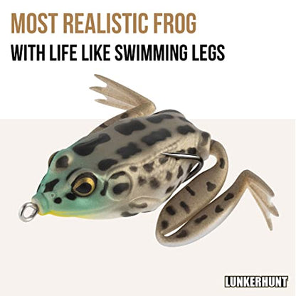 LUNKERHUNT Frog Lure for Bass Fishing | Pocket Frog Fishing Lure 1.75 Inch | Topwater Fishing Lures, Soft Hollow Body, Weedless Hooks for Trout, Pike in Saltwater and Fresh Water - style: Rocky Toad