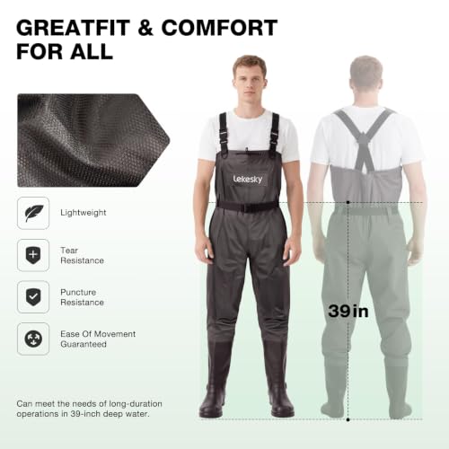 Lekesky Fly Fishing Chest Waders with Boots for Men Women, US Sizes 5–14,2-Ply Nylon/Pvc Waterproof Waders - color: Brown, size: M10