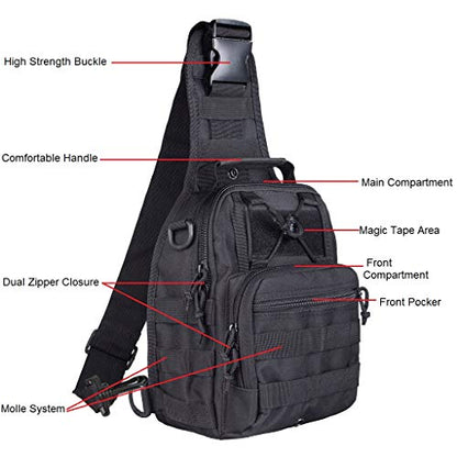 FAMI Outdoor Tactical Bag Backpack, Military Sport Bag Pack Sling Shoulder Backpack Tactical Satchel for Every Day Carry (Black 2 Packs) - color: Black 2 Packs