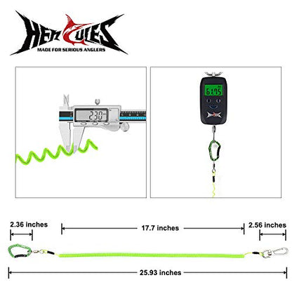 HERCULES M4 Fishing Lanyard, Fishing Pole Tether, Kayak Paddle Leash, Heavy Duty Retractable Coiled Lanyard for Fishing, Rods, Pliers, Boating, Paddles, Kayak - color: Pack of 2 Green, 17.7" Plus