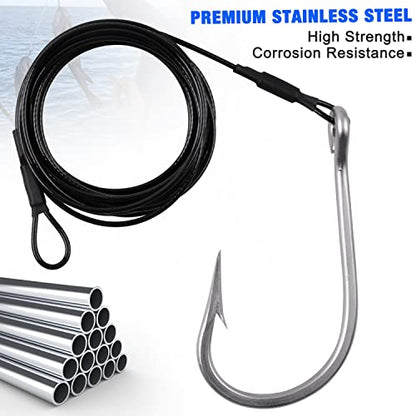 Fishing Shark Rig,2pcs Surf Fishing Leader Rigs with Tuna Shark Hooks Stainless Steel Cable Leader Wire Rig Deep Sea Fishing Hooks Big Game Leader Rig for Shark Tuna Toothy - size: 6/0-2Packs