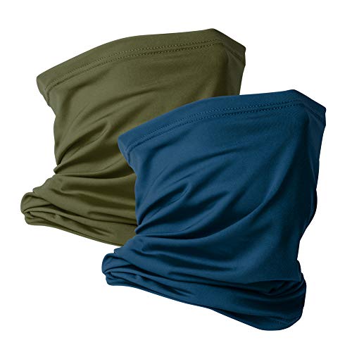 VULKIT 2 Pack Neck Gaiter Face Mask Scarf Reusable Bandanas Tube UV Protection Balaclava Outdoor Sport for Men and Women - color: Army Green Prussian Blue
