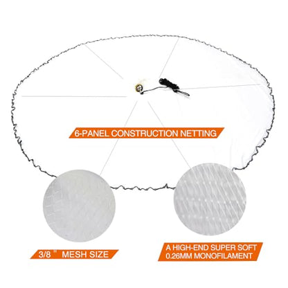 BasicGear Pancake Cast Net – Heavy-Duty 1.0+ lb/ft Weights, 4ft to 12ft Radius, Multiple Mesh Sizes, Pro Grade, Freshwater & Saltwater - size: 10ft Radius, style: 1.60 Lb, 3/8" Sq Mesh