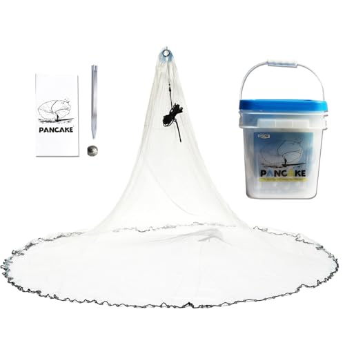 BasicGear Pancake Cast Net – Heavy-Duty 1.0+ lb/ft Weights, 4ft to 12ft Radius, Multiple Mesh Sizes, Pro Grade, Freshwater & Saltwater - size: 10ft Radius, style: 1.25 Lb, 1 1/4" Sq Mesh