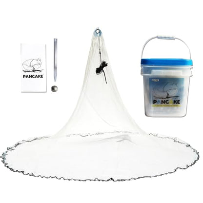 BasicGear Pancake Cast Net – Heavy-Duty 1.0+ lb/ft Weights, 4ft to 12ft Radius, Multiple Mesh Sizes, Pro Grade, Freshwater & Saltwater - size: 10ft Radius, style: 1.25 Lb, 1 1/4" Sq Mesh