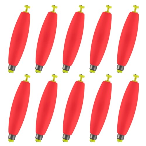 Alwonder 10-Pack Fishing Bobbers Floats, Weighted Bobbers for Fishing Cigar EVA Foam Snap-on Floats Corks Floaters Buoys for Crappie Bass Panfish Bluegills Trout - color: Red, size: 2.8IN - 5/16OZ