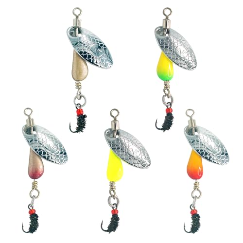 Trout Spinners - Fly Trout Fishing Lures for Bass Salmon Pike, Smallmouth Bass Lures with Brass Spinner for Lake River Fishing - color: Style E-0.1oz/10PCS