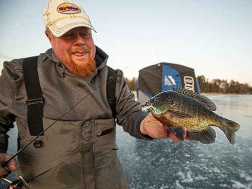 Northland Tackle Rigged Tungsten Broom Bug Ice Fishing Jigs with Sharp Hooks, 2 Pre-Rigged Jig Heads & 3 Extra Ice Fishing Plastics, Tungsten Jig Heads for Panfish, 1/28 Oz, Gold
