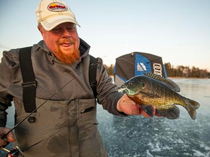 Northland Tackle Rigged Tungsten Broom Bug Ice Fishing Jigs with Sharp Hooks, 2 Pre-Rigged Jig Heads & 3 Extra Ice Fishing Plastics, Tungsten Jig Heads for Panfish, 1/28 Oz, Gold