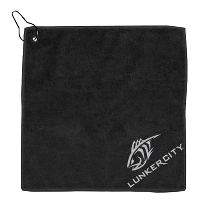 Lunker City Fishing Microfiber Towel 3 Pack 12" x 12" with Clip, Stocking Stuffer for Fishermen, Black Hides Stains, Absorbent Quick-Dry, Lightweight & Durable for Fishing, Boating, and Outdoor Use