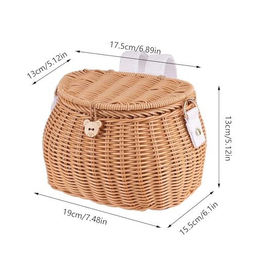 Wicker Picnic Basket, Fishing Creel Basket with Lid and Shoulder Strap, Portable Woven Baskets Decorative Wicker Baskets