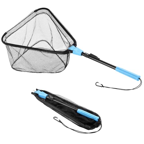 Calamus Triangle Fishing Net, Foldable, Lightweight & Strong Landing Net with Non-Slip Elastomer Handle, Built-in Elastic Lanyard and Belt Clip, Fishing Gear - Gift for Men - style: 31" Full (Fixed Pole)