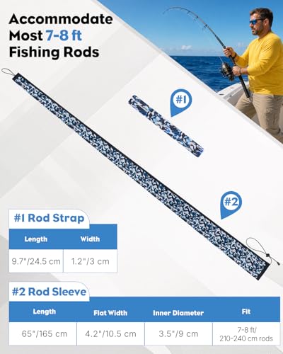 Pawfly Neoprene Fishing Rod Sleeve with Straps, Resistant Fishing Rod Socks | Lightproof Fishing Pole Sleeves, Fishing Rods Sleeve, for Transport, Storage, Protect Casting, Trolling & Spinning Rods - size: 65" - 1 Pack (w/ 1 Strap)