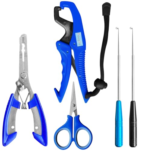 BATHRINS 5 Pcs Fishing Tool Kit with Fishing Pliers, Floating Fish Lip Gripper, Fishing Braid Scissors and Fish Hook Removers