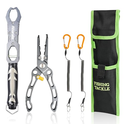 Fishing Pliers,Fish Lip Gripper & Scale Combo - Saltwater Resistant Fishing Tools Kit,Multitool Hook Remover and Split Ring Pliers with Sheath,Fishing Gear,Fishing Gifts for Men - size: Gripper + Pliers