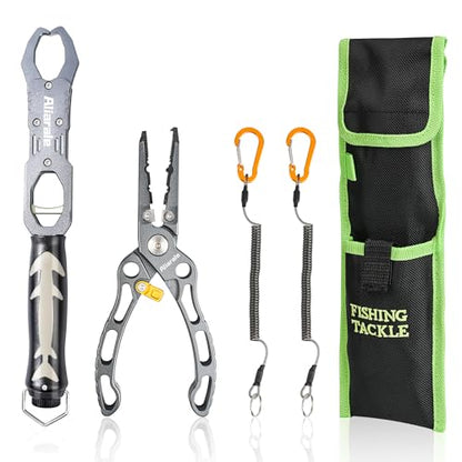 Fishing Pliers,Fish Lip Gripper & Scale Combo - Saltwater Resistant Fishing Tools Kit,Multitool Hook Remover and Split Ring Pliers with Sheath,Fishing Gear,Fishing Gifts for Men - size: Gripper + Pliers